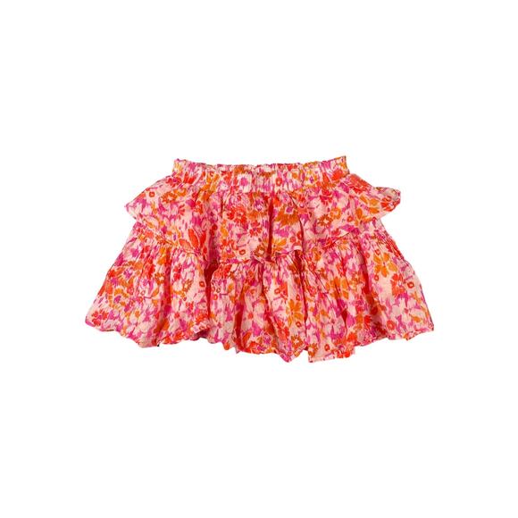 Olivaceous Dresses & Skirts - OLIVACEOUS Floral Tiered Ruffle Mini Skirt Smocked Waist Pink Orange Boho- M